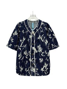 Louis Vuitton Navy Blue Cotton Single-Breasted Denim Short-Sleeve Shirt